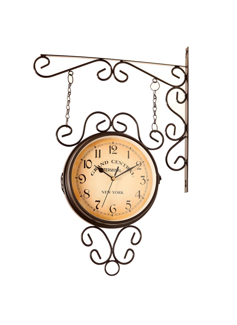 1 x 5 pcs European Antique Iron Art Double-Sided Wall Clock dark brown