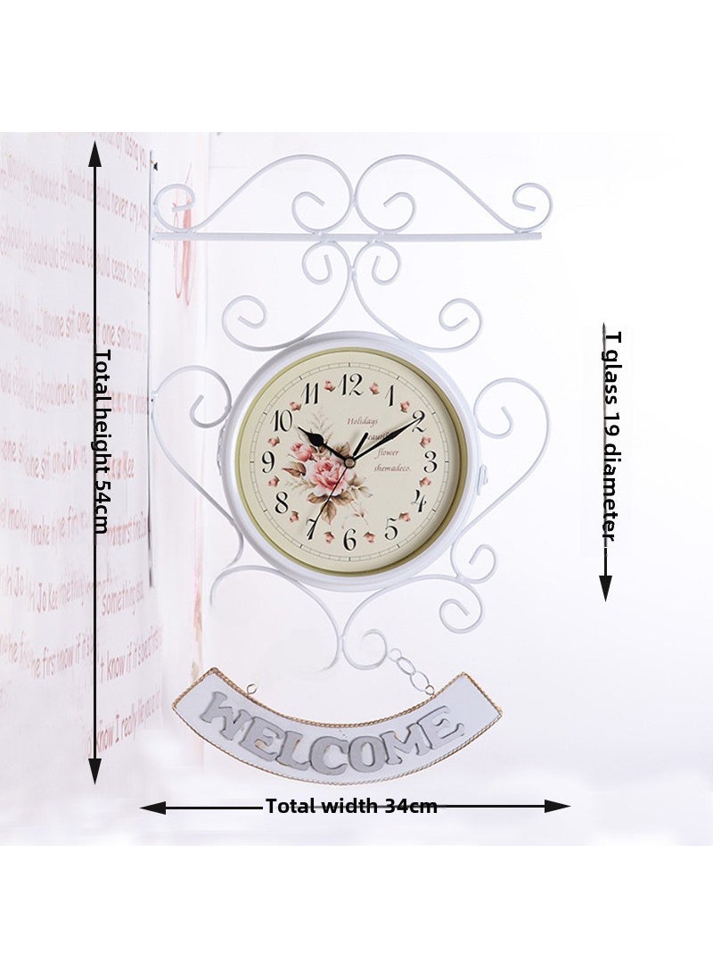 1 x 5 pcs European Antique Iron Art Double-Sided Wall Clock White