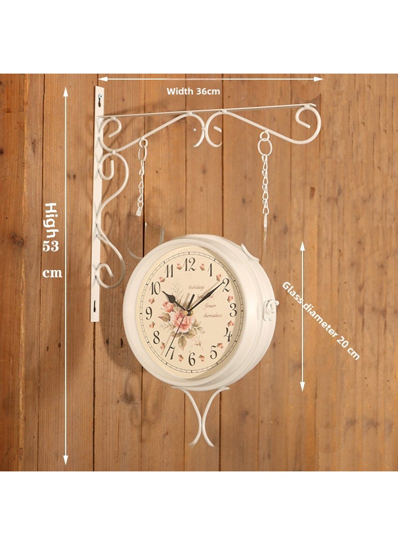 1 x 5 pcs European Antique Iron Art Double-Sided Wall Clock Ivory White