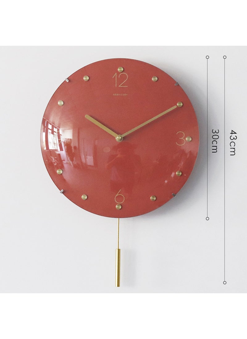 Modern Luxe Silent Wall Clock 12-Inch Spherical Red-long pendulum