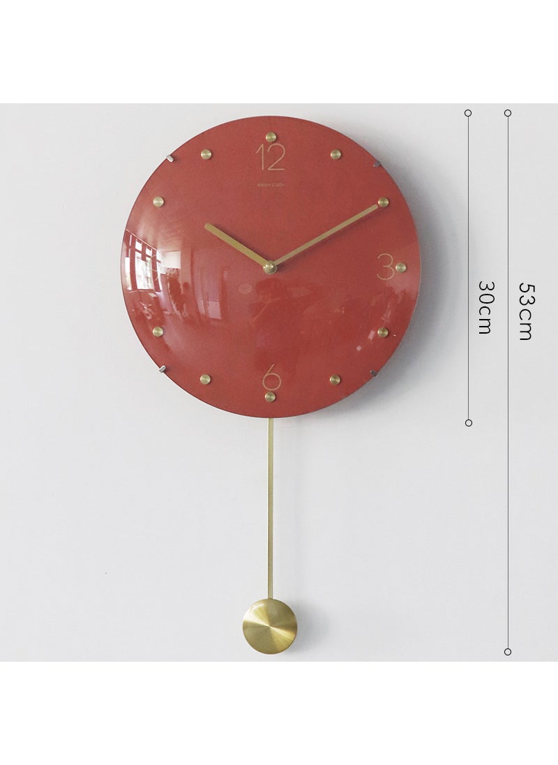 Modern Luxe Silent Wall Clock 12-Inch Spherical Red-round pendulum