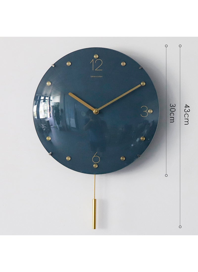 Modern Luxe Silent Wall Clock 12-Inch Spherical Blue-long pendulum