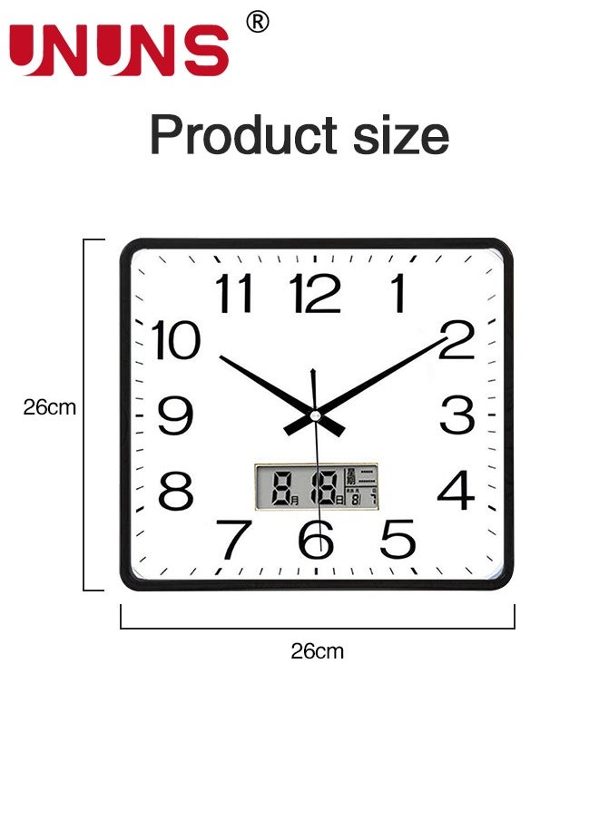 Square wall clock,10.3x10.3 Inch (26x26cm) Silent Non Ticking Quality Quartz Battery Operated Wall Clocks With Calendar display,Easy To Read Home Office School Clock Living Room Bedroom,White