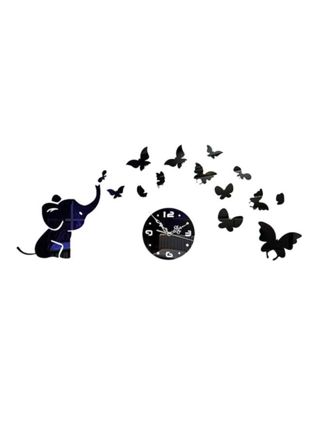 Creative Animal Shaped Mirror Wall Clock With Sticker Black Standard