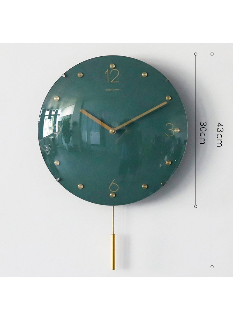 Modern Luxe Silent Wall Clock 12-Inch Spherical Green-long pendulum