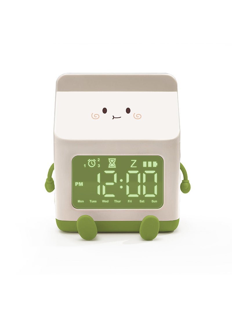 1 x 5 pcs Creative Milk Carton Alarm Clock for Kids Green