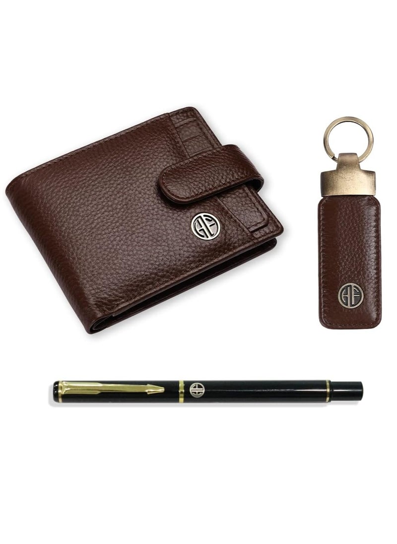 Leather Gift Set Combo for Mens | BRUSHWOOD_KP, Modern | 	‎HF502MH_KR_PEN | WXFT