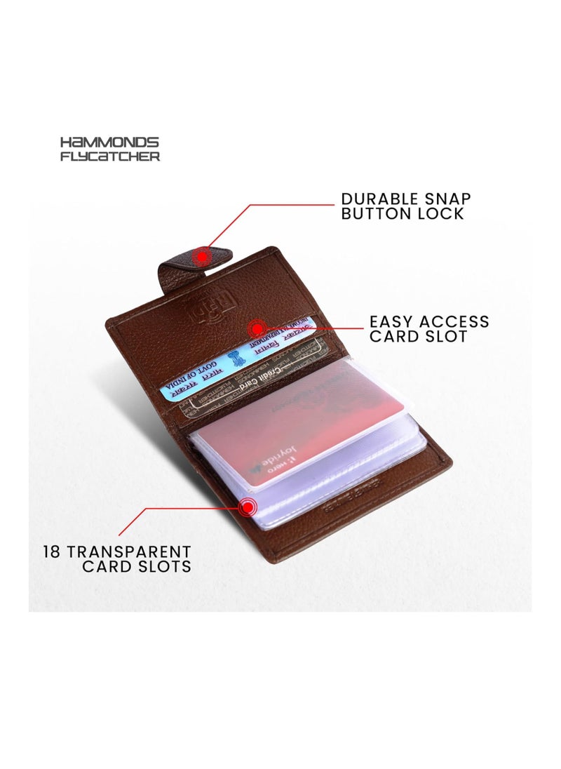 Card Holder for Men, Credit Card Holder, Slim Bi-Fold RFID Protected Credit Card Wallet for Men with 18 Card Slots, Metal Snap Button - Brushwood | R9JB