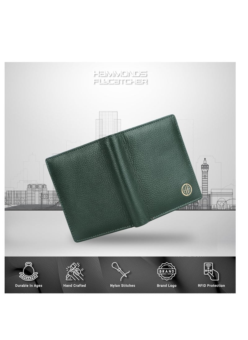 Leather Wallet for Men - RFID Protected Leather Purse for Men, Money Purse for Men, Bi-Fold Wallet - 3 Card Slots, 2 ID Slots, Coin Pocket, Hidden Pockets - Sea Green | HF514_GRN | 991N