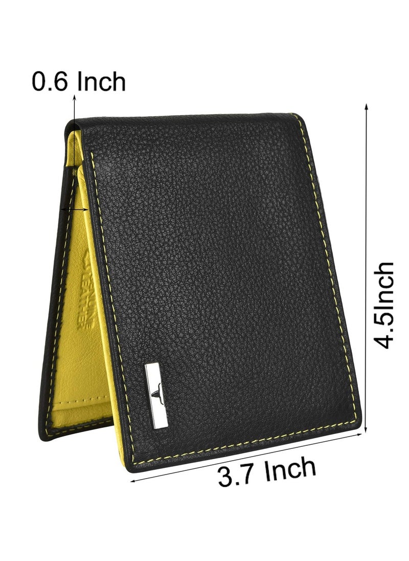 URBAN FOREST Kyle Black/Yellow Leather Wallet for Men