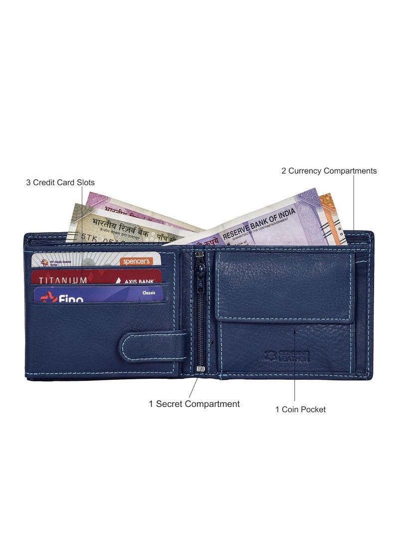 URBAN FOREST Oliver Blue Leather Wallet for Men, 6 Card Slot