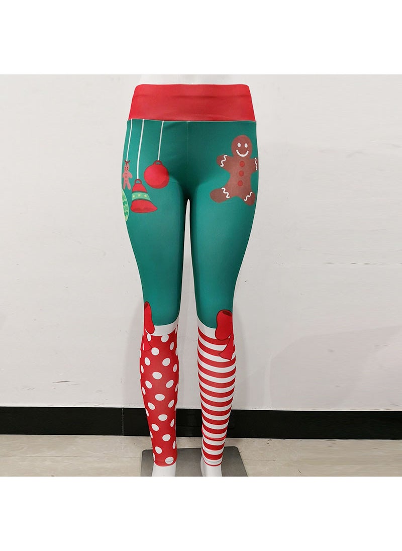 1 x 5 pcs Christmas Print High-Waisted Fitness Leggings Women Pocket Christmas