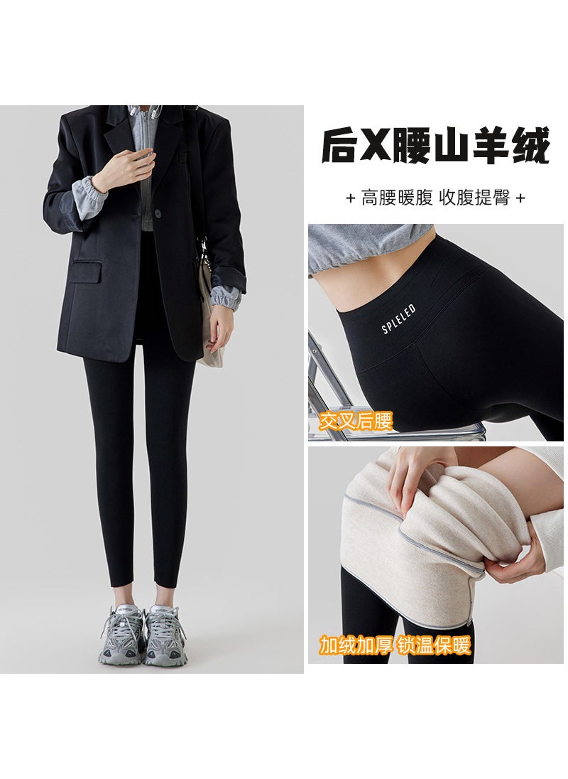 1 x 5 pcs 2023 Velvet Lined High-Waist Shaping Leggings Black-cashmere