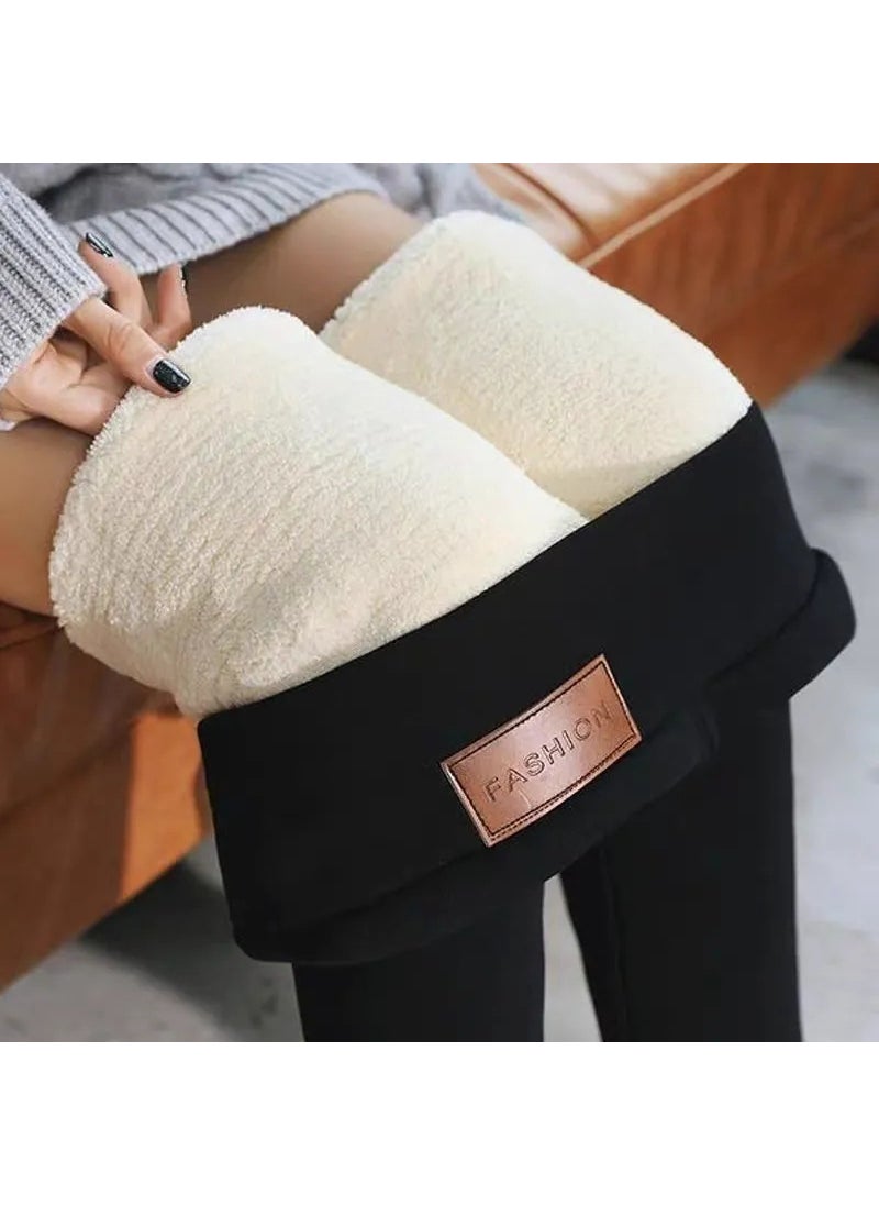 1 x 5 pcs Korean Fleece-Lined High-Waist Slimming Leggings Black