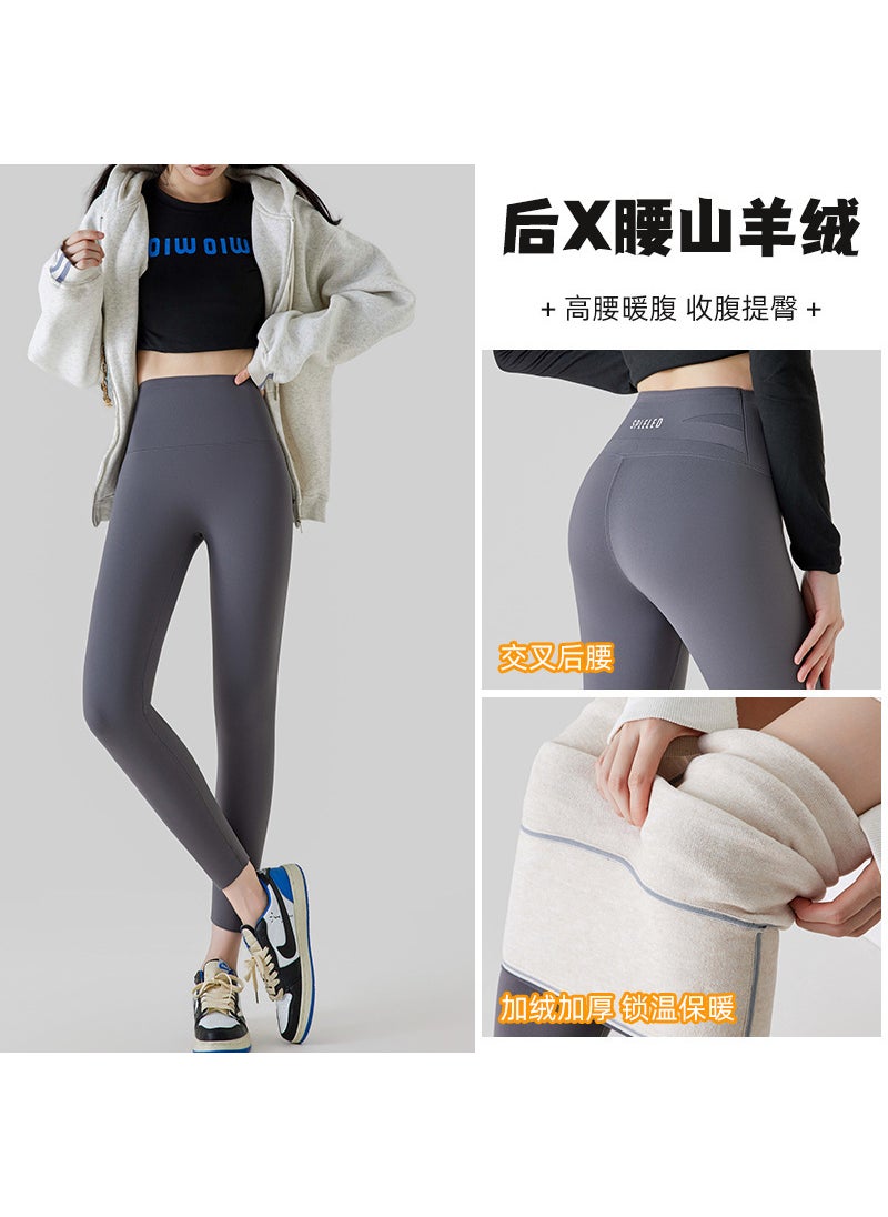 1 x 5 pcs 2023 Velvet Lined High-Waist Shaping Leggings Gray-cashmere