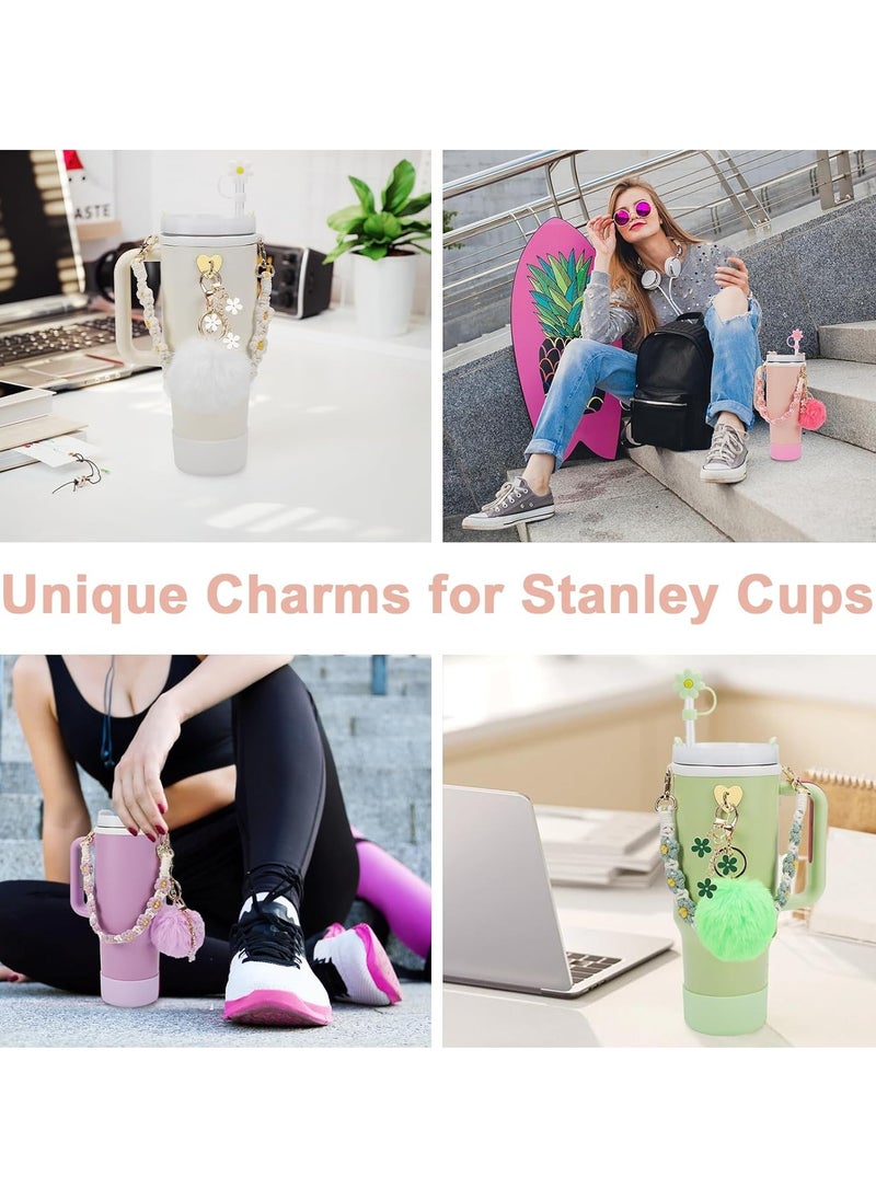 Stanley Cup Accessory Set includes Water Bottle Handle Strap, Silicone Stanley Cup Protector, Silicone Straw Cover, Stanley Charm for Stanley Cup 40oz and 30oz Glass (Pink)