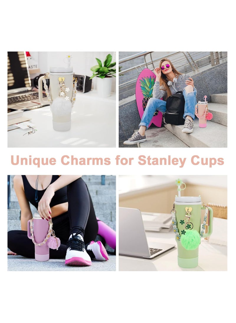 Stanley Cup Accessory Set includes Water Bottle Handle Strap, Silicone Stanley Cup Protector, Silicone Straw Cover, Stanley Charm for Stanley Cup 40oz and 30oz Glass (Light Pink)