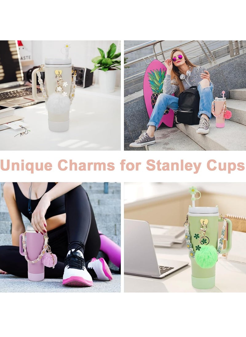 Stanley Cup Accessory Set includes Water Bottle Handle Strap, Silicone Stanley Cup Protector, Silicone Straw Sleeve, Stanley Charm for Stanley Cup 40oz and 30oz Glass (Purple Balloon Dog Pearl Handbag)