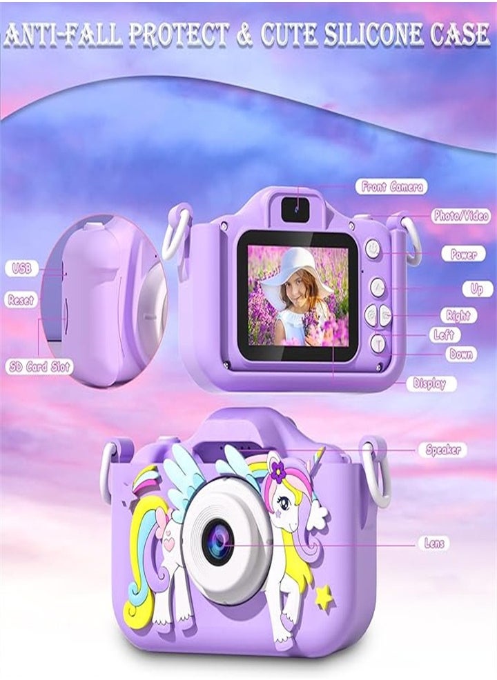 Unicorn Kids Camera for 6 7 8 9 10 11 12 Years Old Girls/Boys Birthday Holiday Gifts Children Selfie Digital Camera Toy with 32G TF Card