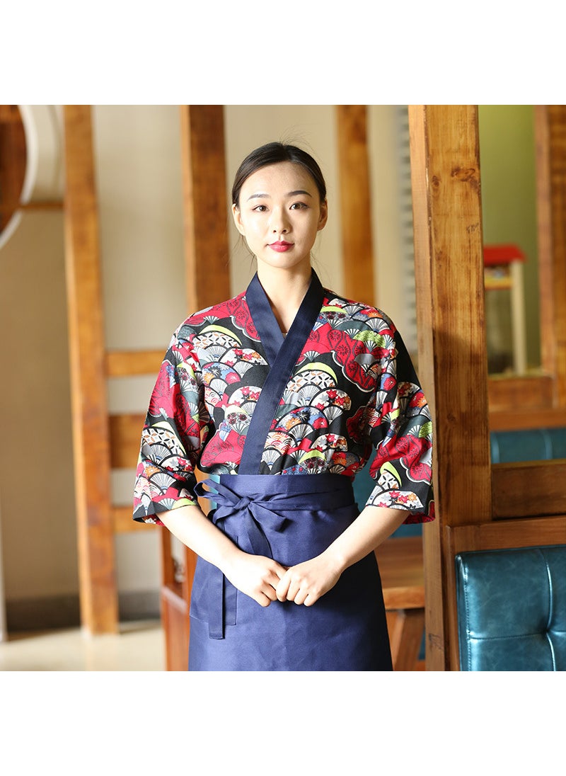 Japanese Chef Uniform Embroidered Blue collar red pattern [Coat price]]