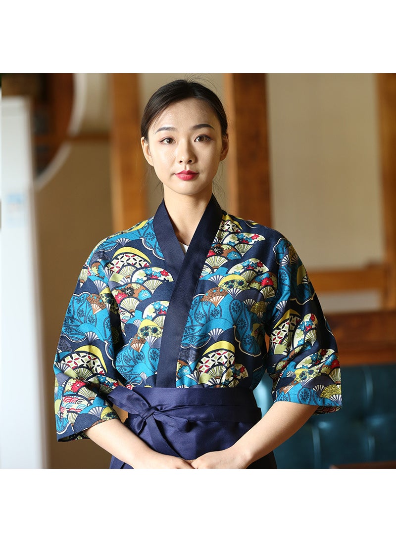 Japanese Chef Uniform Embroidered Dark blue collar blue pattern [Coat price]]