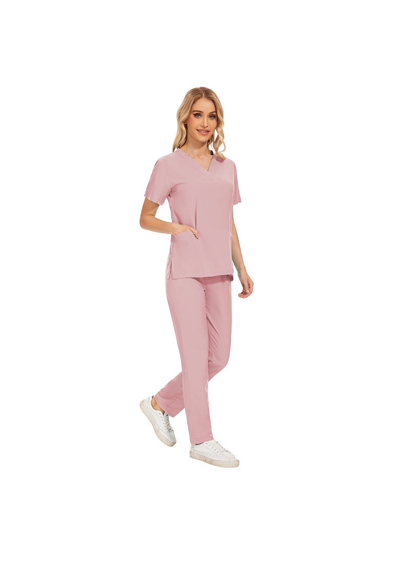 1 x 5 pcs Womens Short Sleeve Scrubs Set 42016 Pink