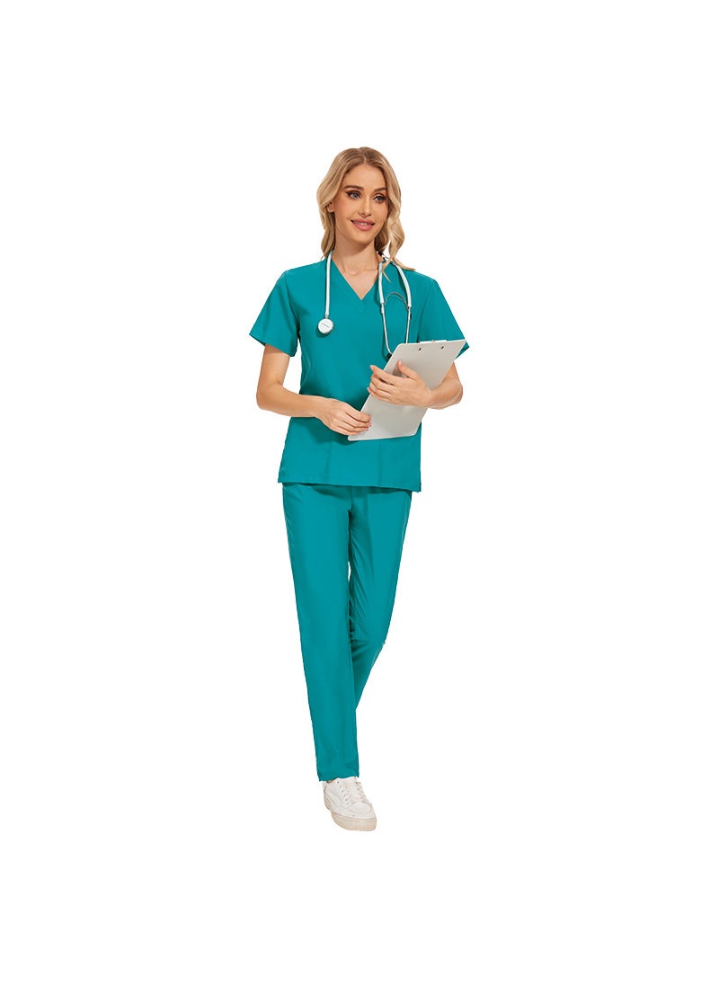 1 x 5 pcs Womens Short Sleeve Scrubs Set 42016 Lake Blue