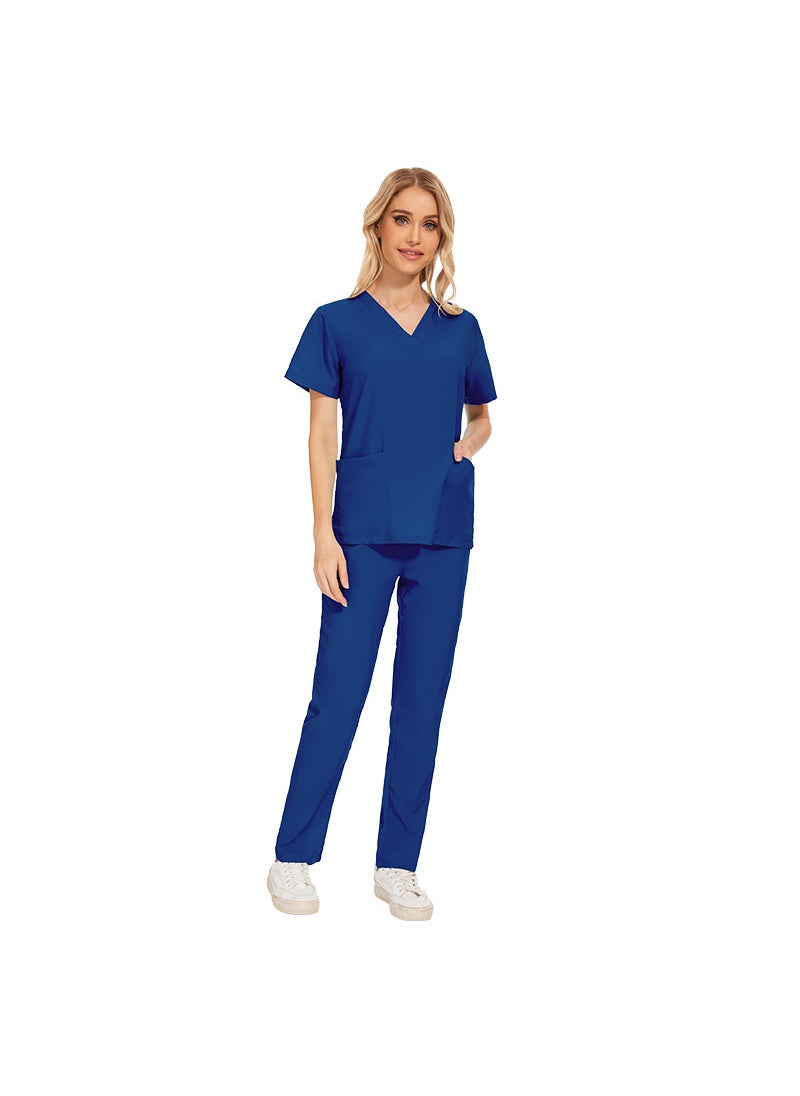 1 x 5 pcs Womens Short Sleeve Scrubs Set 42016 Royal Blue