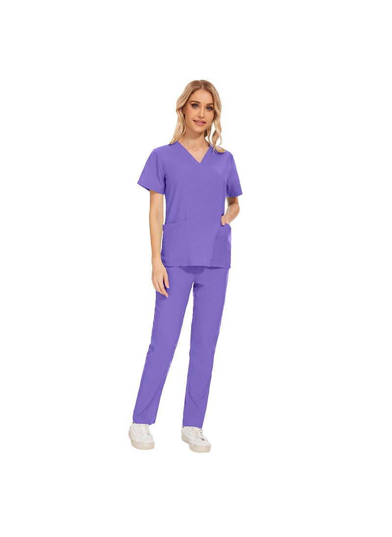 1 x 5 pcs Womens Short Sleeve Scrubs Set 42016 purple