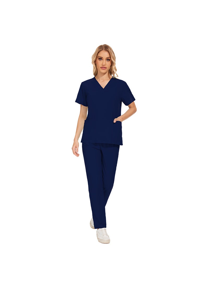 1 x 5 pcs Womens Short Sleeve Scrubs Set 42016 Navy