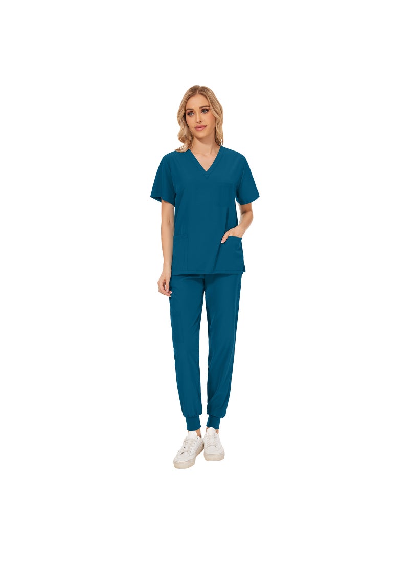 New Summer Casual Womens Medical Scrubs Set 42109-Blue