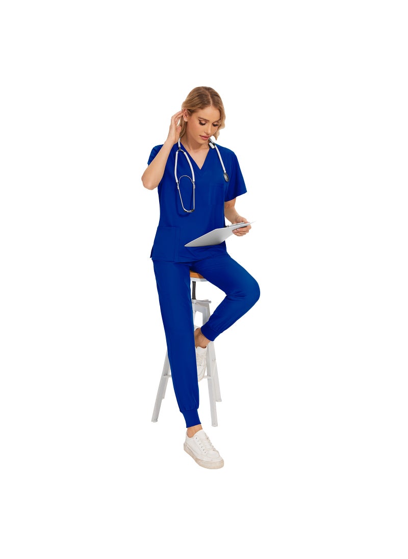 New Summer Casual Womens Medical Scrubs Set 42109-sapphire blue