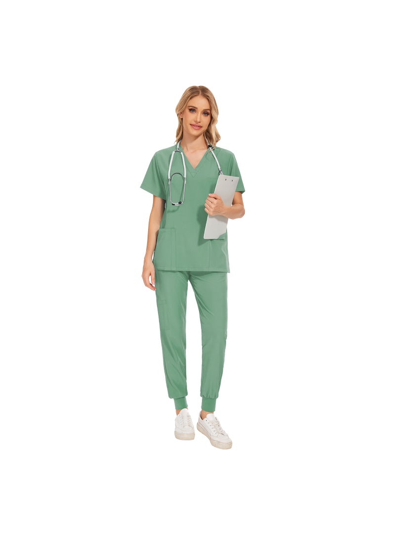 New Summer Casual Womens Medical Scrubs Set 42109-mint green