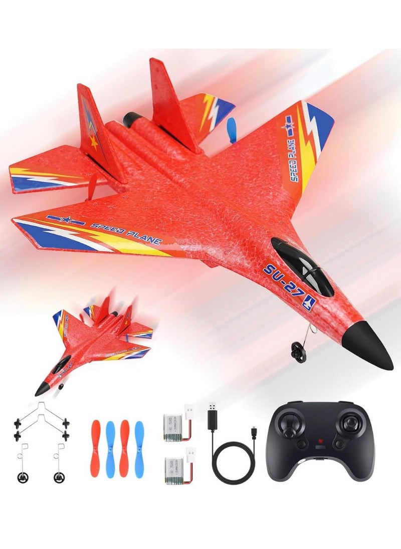 RC Airplane 2.4GHz Remote Control Plane with Gyro, Night Lights, 2 Batteries, Easy to Fly Toy for Adults, Beginners & Kids - Durable, Lightweight, Fun RC Toy Vehicle Plane