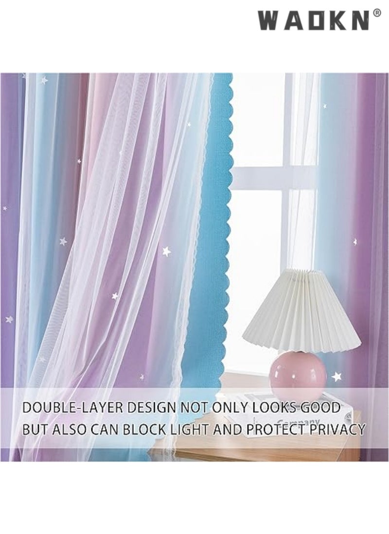 Dream Star Blackout Curtains for Kids' Rooms: Enchanting Princess Design Perfect for Your Little Girl's Bedroom Window - Extra-Long Length for Optimal Light Blocking & Privacy(1 Panel, 52W x 63L inch,Pink Purple)