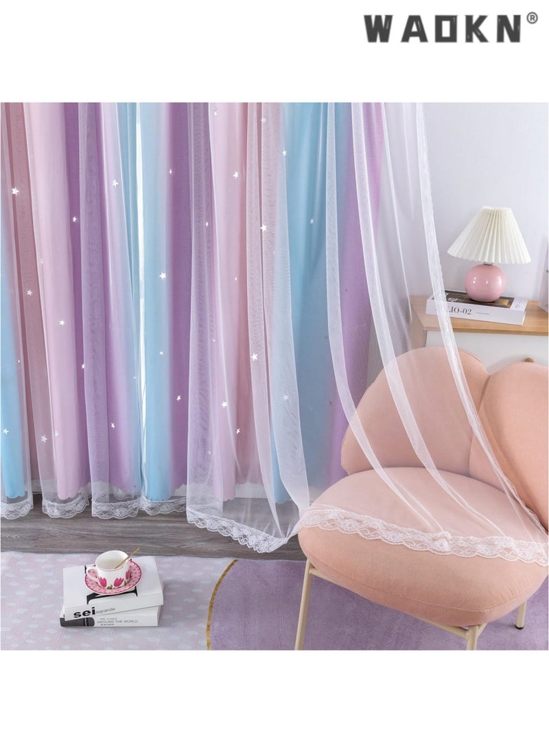 Dream Star Blackout Curtains for Kids' Rooms: Enchanting Princess Design Perfect for Your Little Girl's Bedroom Window - Extra-Long Length for Optimal Light Blocking & Privacy(1 Panel, 52W x 63L inch,Pink Purple)