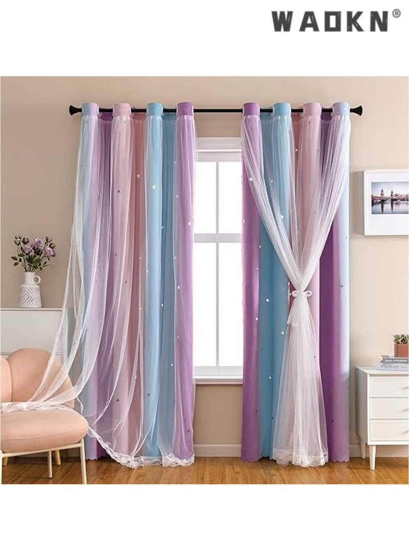 Dream Star Blackout Curtains for Kids' Rooms: Enchanting Princess Design Perfect for Your Little Girl's Bedroom Window - Extra-Long Length for Optimal Light Blocking & Privacy(1 Panel, 52W x 63L inch,Pink Purple)