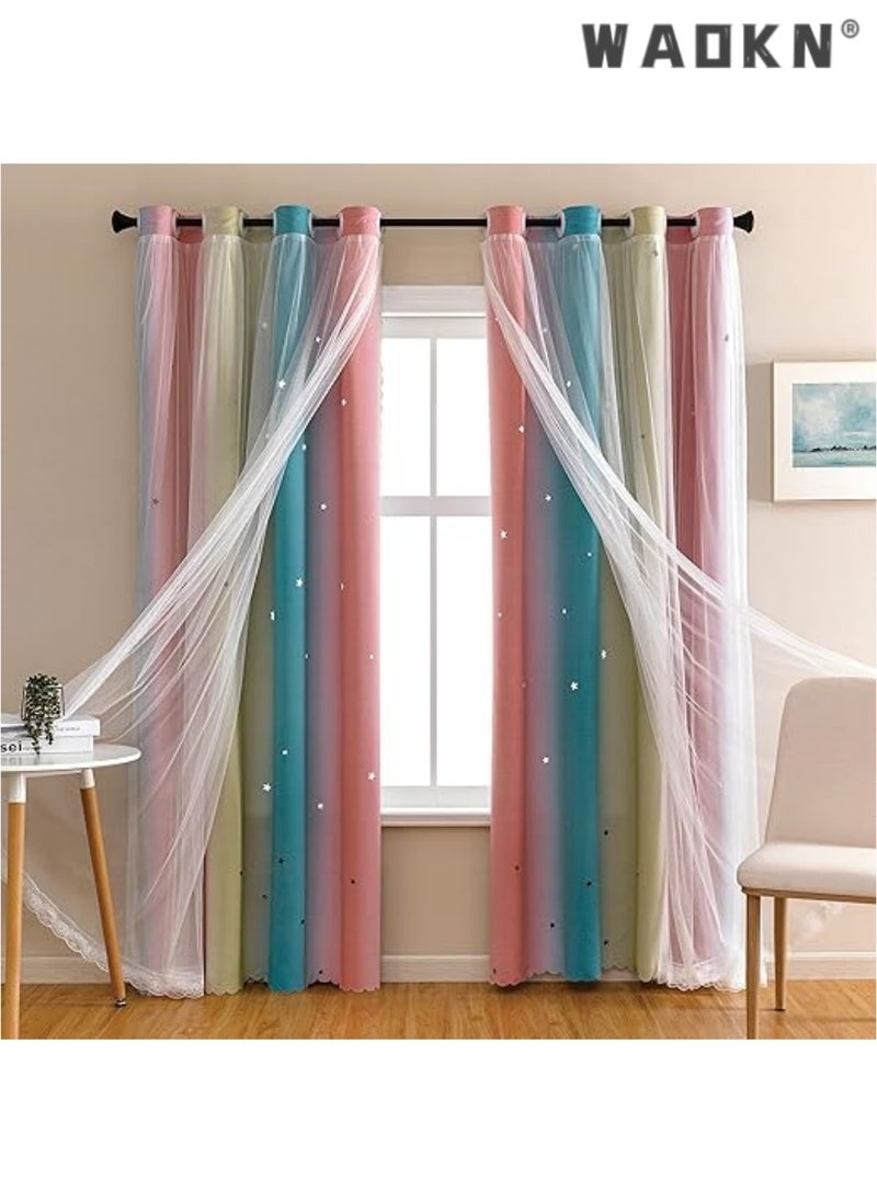 Dream Star Blackout Curtains for Kids' Rooms: Enchanting Princess Design Perfect for Your Little Girl's Bedroom Window - Extra-Long Length for Optimal Light Blocking & Privacy(1 Panel, 52W x 63L inch,Pink Blue)