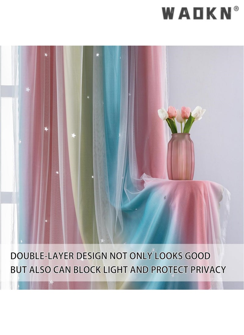 Dream Star Blackout Curtains for Kids' Rooms: Enchanting Princess Design Perfect for Your Little Girl's Bedroom Window - Extra-Long Length for Optimal Light Blocking & Privacy(1 Panel, 52W x 63L inch,Pink Blue)