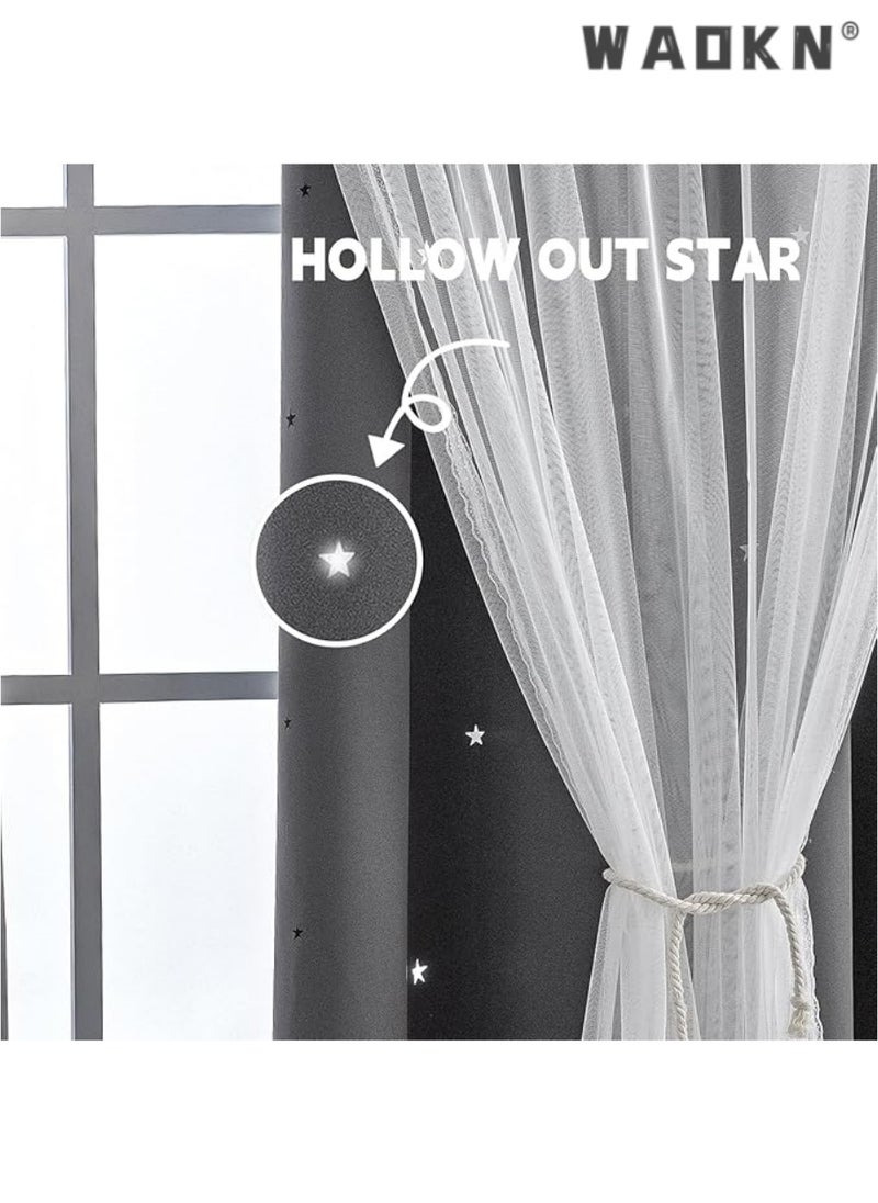 indistar Star Curtains for Bedroom Star Hollow Out Blackout Curtains for Kids Room Double Layer Star Cut Out Window Decor(1 Panel, 52W x 63L inch,Black)