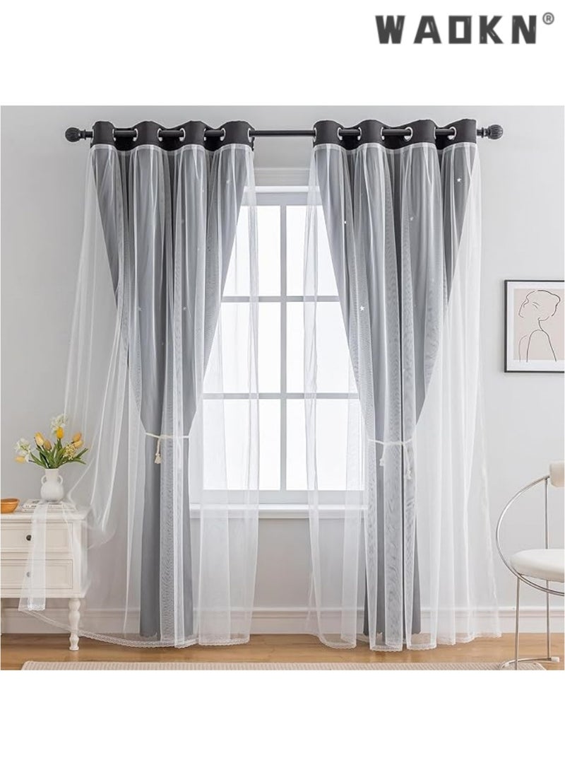 indistar Star Curtains for Bedroom Star Hollow Out Blackout Curtains for Kids Room Double Layer Star Cut Out Window Decor(1 Panel, 52W x 63L inch,Black)