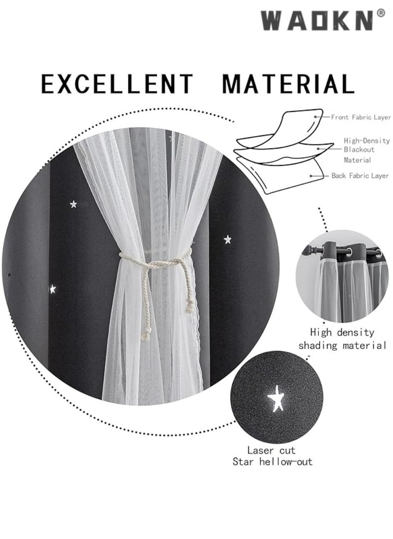 indistar Star Curtains for Bedroom Star Hollow Out Blackout Curtains for Kids Room Double Layer Star Cut Out Window Decor(1 Panel, 52W x 63L inch,Black)