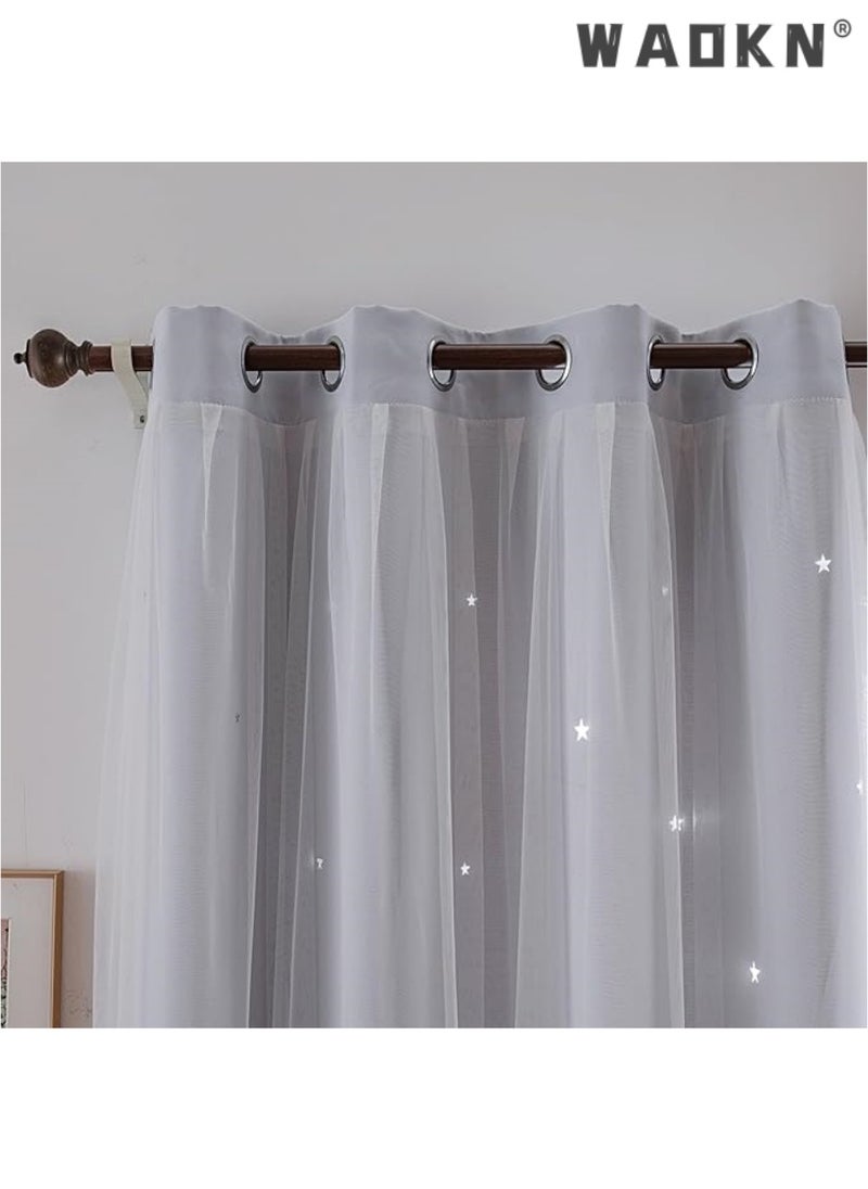 indistar Star Curtains for Bedroom Star Hollow Out Blackout Curtains for Kids Room Double Layer Star Cut Out Window Decor(1 Panel, 52W x 63L inch,Grey)