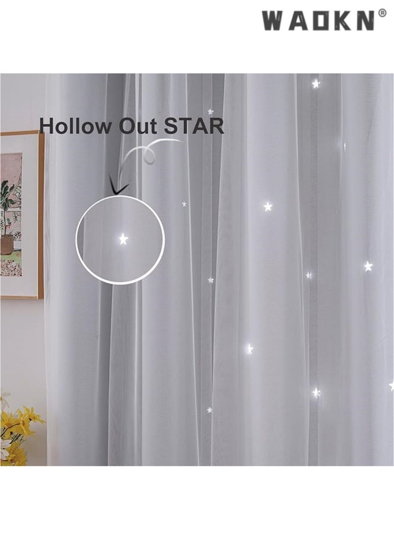 indistar Star Curtains for Bedroom Star Hollow Out Blackout Curtains for Kids Room Double Layer Star Cut Out Window Decor(1 Panel, 52W x 63L inch,Grey)