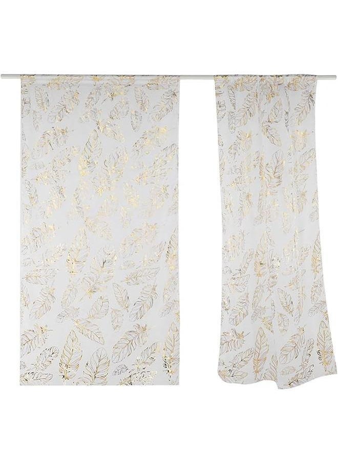 2Pcs Feather Print Sheer Curtains, White Sheer Curtains Hot Stamping Curtains for Bedroom Living Room(Gold)Pack Of 2 Feather Printed Sheer Window Curtains White/Gold 100*200cm