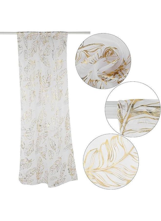 2Pcs Feather Print Sheer Curtains, White Sheer Curtains Hot Stamping Curtains for Bedroom Living Room(Gold)Pack Of 2 Feather Printed Sheer Window Curtains White/Gold 100*200cm