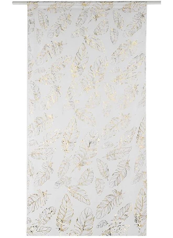 2Pcs Feather Print Sheer Curtains, White Sheer Curtains Hot Stamping Curtains for Bedroom Living Room(Gold)Pack Of 2 Feather Printed Sheer Window Curtains White/Gold 100*200cm