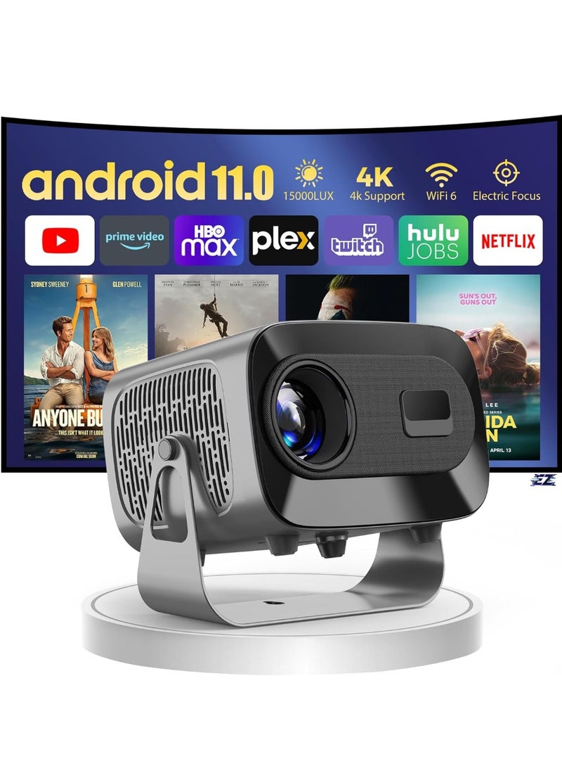 Projector [ Android 11.0/Electric focus] with WiFi 6 and Auto keystone,15000lumens Movie Projector,Full HD 1080P Supported 360° Angle adjustment Video Projector,home theater A10 PLUS