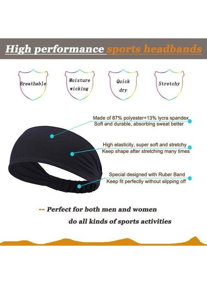 Sweat Wicking Sports Headband 24x7.5cm，Headbands for Men Women Mens Headband in Black Guys Sweatband & Sports Headband for Running Fitness Yoga Workout Gym