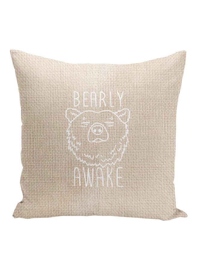 Bearly Awake Printed Decorative Pillow Beige/White 16x16inch